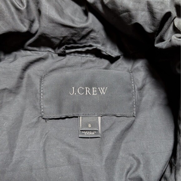 J Crew Puffer Jacket Women S Small Black Down Feathers Zip Snap Casual - Picture 3 of 9